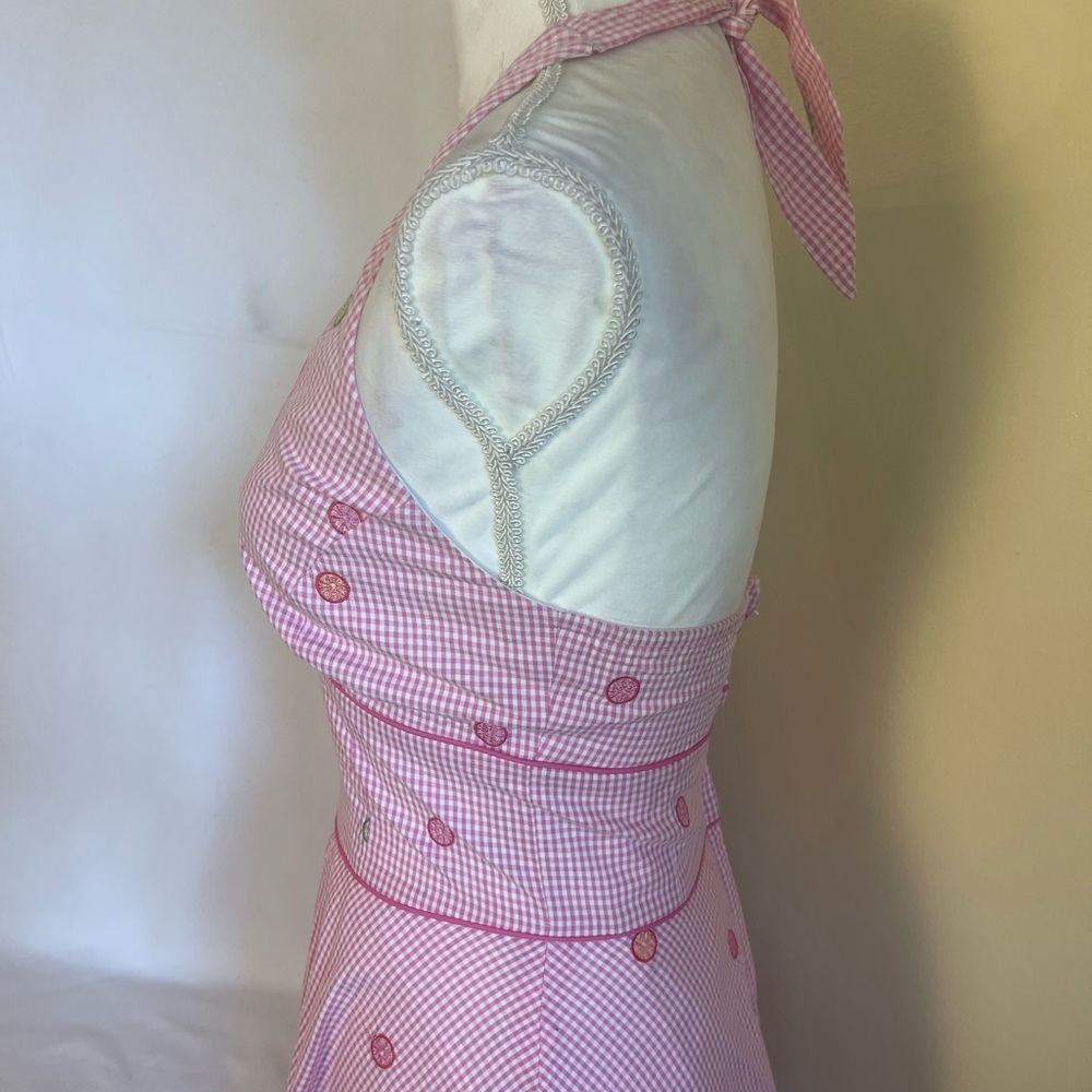 Vintage Lilly Pulitzer Pink Gingham Citrus Halter Dress Sz 0 Fit & Flare Resort - Picture 9 of 14